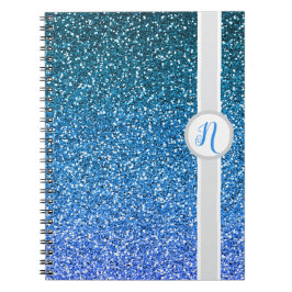 Blue Glitter Monogram Notitieboek