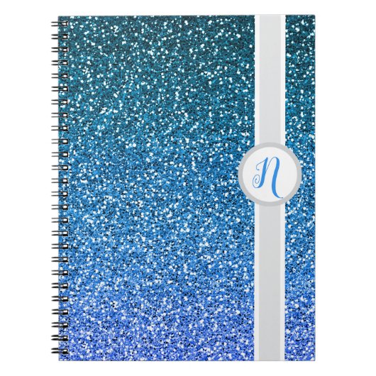 Blue Glitter Monogram Notitieboek (Voorkant)