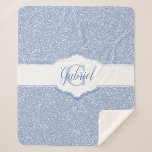 Blue Glitter Monogram Sherpa Deken (Voorkant)