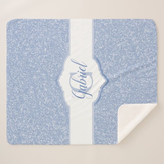 Blue Glitter Monogram Sherpa Deken (Voorkant (horizontaal))