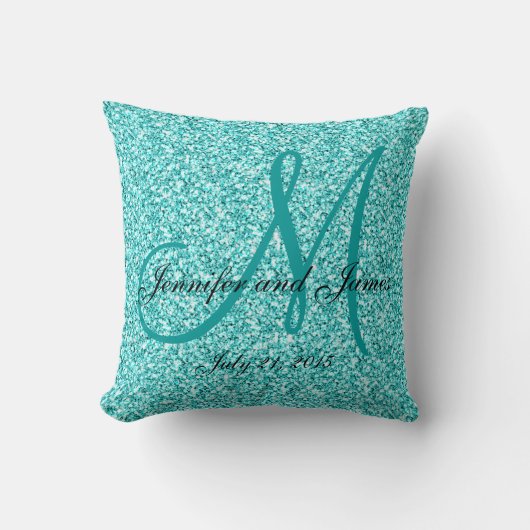 Blue Glitter Monogrammed Wedding Keepomwille Pillo Kussen (Voorkant)