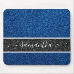Blue Glitter Mousepad Muismat<br><div class="desc">Een elegante blauwe glitter muismat met een zwarte glitter streep. Personaliseer het met jouw naam,  voor u ontworpen door Blackberry Boulevard.</div>