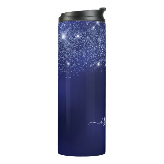 Blue glitter-naamscript thermosbeker (Gedraaid links)
