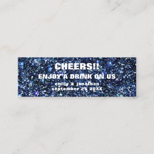 Blue Glitter Namen Datum Bruiloft Drink Ticket (Voorkant)