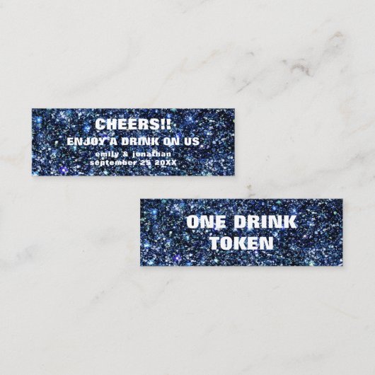 Blue Glitter Namen Datum Bruiloft Drink Ticket (Voorkant / Achterkant)