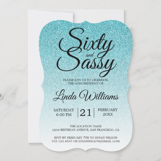 Blue Glitter Ombre 60 en Sassy 60ste verjaardag In Kaart (Voorkant)