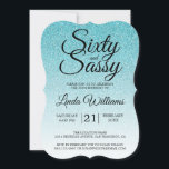 Blue Glitter Ombre 60 en Sassy 60ste verjaardag In Kaart<br><div class="desc">Vier het draaien van 60 in stijl met dit moderne 60e verjaardagsontwerp op een turquoise blauwe glitter ombre-achtergrond, een chique uitnodiging voor de 60e verjaardag die u eenvoudig kunt personaliseren en verzenden voor uw 60e verjaardagsfeest. De woorden sixty en sassy zijn ingesteld met behulp van modern script. Als u hulp...</div>