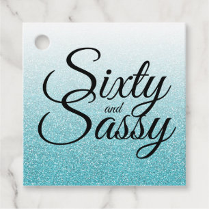 Blue Glitter Ombre 60 en Sassy 60th Birthday Bedankjes Labels