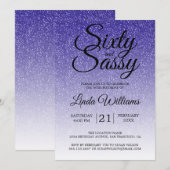 Blue Glitter Ombre 60 en Sassy 60th Birthday Kaart (Voorkant / Achterkant)
