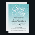 Blue Glitter Ombre 60 en Sassy 60th Birthday Kaart<br><div class="desc">Vier het draaien van 60 in stijl met dit moderne 60e verjaardagsontwerp op een turquoise blauwe glitter ombre-achtergrond, een chique uitnodiging voor de 60e verjaardag die u eenvoudig kunt personaliseren en verzenden voor uw 60e verjaardagsfeest. De woorden sixty en sassy zijn ingesteld met behulp van modern script. Als u hulp...</div>