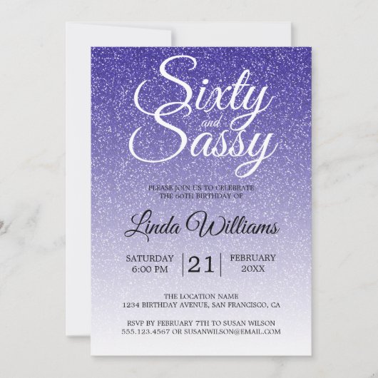 Blue Glitter Ombre 60 en Sassy 60th Birthday Kaart (Voorkant)