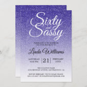 Blue Glitter Ombre 60 en Sassy 60th Birthday Kaart (Voorkant / Achterkant)