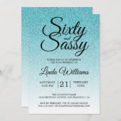 Blue Glitter Ombre 60 en Sassy 60th Birthday Kaart (Voorkant / Achterkant)