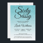 Blue Glitter Ombre 60 en Sassy 60th Birthday Kaart<br><div class="desc">Vier het draaien van 60 in stijl met dit moderne 60e verjaardagsontwerp op een turquoise blauwe glitter ombre-achtergrond, een chique uitnodiging voor de 60e verjaardag die u eenvoudig kunt personaliseren en verzenden voor uw 60e verjaardagsfeest. De woorden sixty en sassy zijn ingesteld met behulp van modern script. Als u hulp...</div>