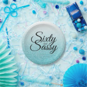 Blue Glitter Ombre 60 en Sassy 60th Birthday Papieren Bordje (Feest)