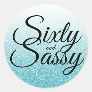 Blue Glitter Ombre 60 en Sassy 60th Birthday Ronde Sticker