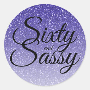 Blue Glitter Ombre 60 en Sassy 60th Birthday Ronde Sticker
