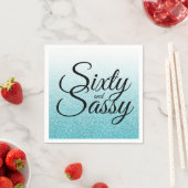 Blue Glitter Ombre 60 en Sassy 60th Birthday Servet (Insitu)