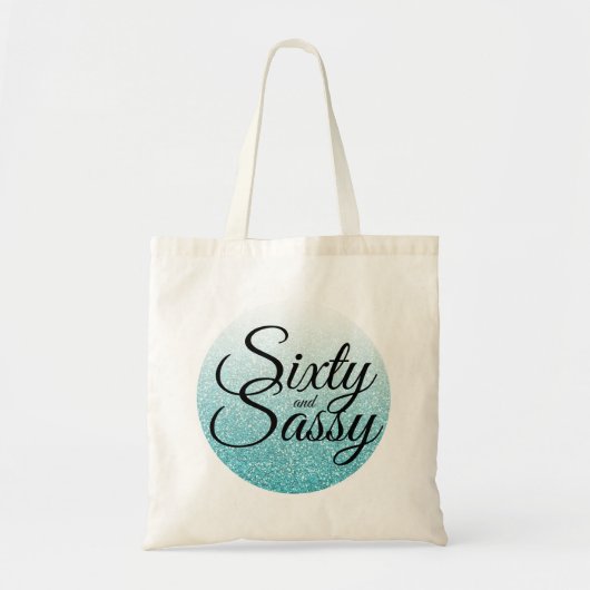 Blue Glitter Ombre 60 en Sassy 60th Birthday Tote Bag (Voorkant)