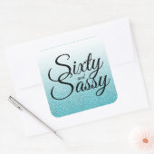 Blue Glitter Ombre 60 en Sassy 60th Birthday Vierkante Sticker (Envelop)