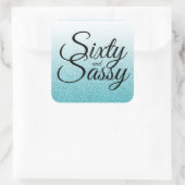 Blue Glitter Ombre 60 en Sassy 60th Birthday Vierkante Sticker (Tas)