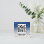 Blue Glitter Ombre Cursive QR CODE sociaal pictogr Vierkante Visitekaartje (Staand voorkant)