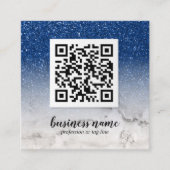 Blue Glitter Ombre Cursive QR CODE sociaal pictogr Vierkante Visitekaartje (Voorkant)