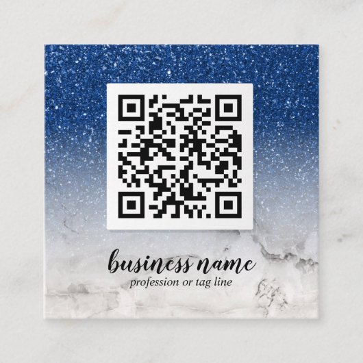 Blue Glitter Ombre Cursive QR CODE sociaal pictogr Vierkante Visitekaartje (Voorkant)