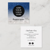 Blue Glitter Ombre Cursive Your Logo social icon Vierkante Visitekaartje (Voorkant / Achterkant)
