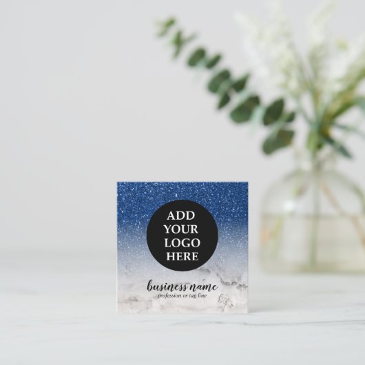 Blue Glitter Ombre Cursive Your Logo social icon Vierkante Visitekaartje (Staand voorkant)