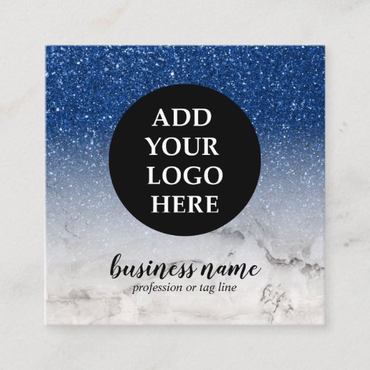 Blue Glitter Ombre Cursive Your Logo social icon Vierkante Visitekaartje (Voorkant)
