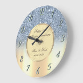 Blue Glitter Ombre Gold 50e bruiloft Jubileum Grote Klok (Hoek)