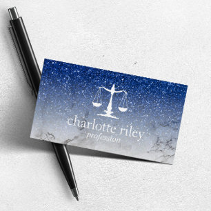 Blue Glitter Ombre Justice Scale Attorney Lawyer Visitekaartje
