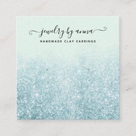 Blue Glitter Oorbel Studs Display Kaart Vierkante Visitekaartje