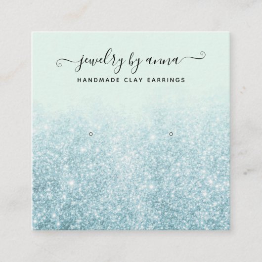 Blue Glitter Oorbel Studs Display Kaart Vierkante Visitekaartje (Voorkant)