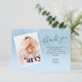 Blue glitter pastel foto bedankt Sweet 16 (Staand voorkant)