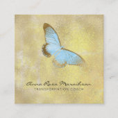 *~* Blue Glitter Pastel Gilded Butterfly Fantasy Vierkante Visitekaartje (Voorkant)