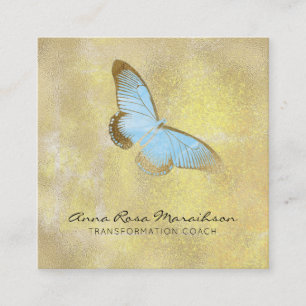 *~* Blue Glitter Pastel Gilded Butterfly Fantasy Vierkante Visitekaartje