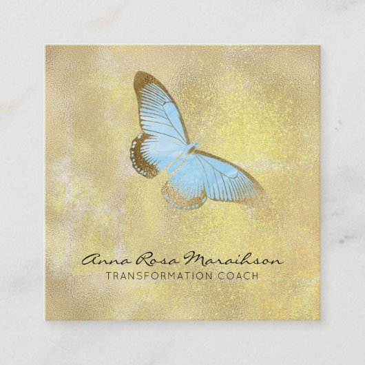 *~* Blue Glitter Pastel Gilded Butterfly Fantasy Vierkante Visitekaartje (Voorkant)