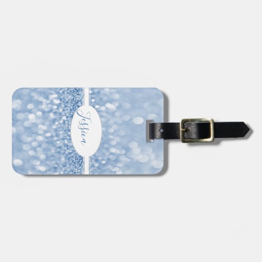 Blue Glitter Personaliseer Bagagelabel (Voorkant horizontaal)