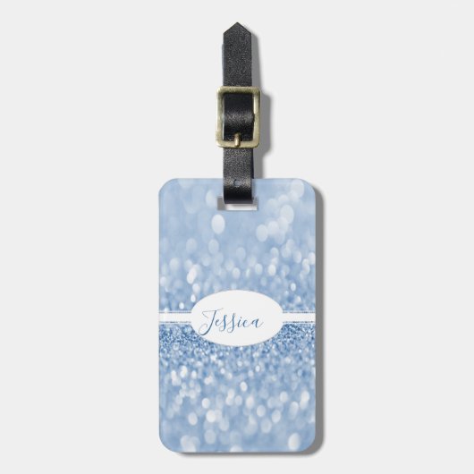 Blue Glitter Personaliseer Bagagelabel (Voorkant verticaal)