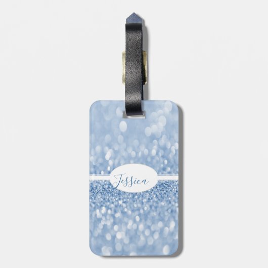 Blue Glitter Personaliseer Bagagelabel (Achterkant verticaal)