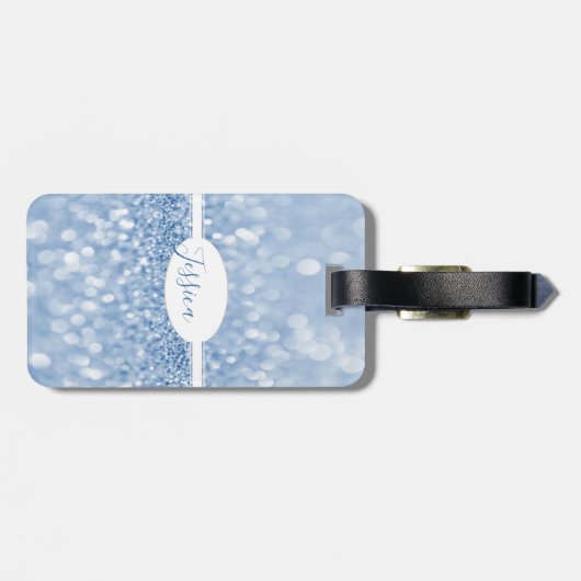 Blue Glitter Personaliseer Bagagelabel (Achterkant horizontaal)