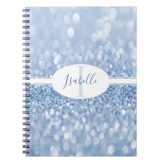 Blue Glitter Personaliseer Notitieboek (Voorkant)