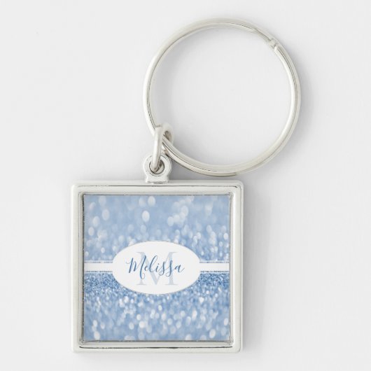Blue Glitter Personalize Sleutelhanger (Voorkant)