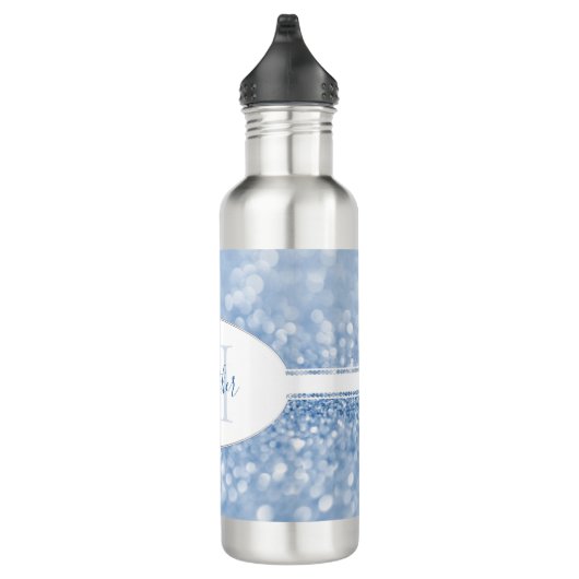 Blue Glitter Personalize Water Bottle Waterfles (Rechts)