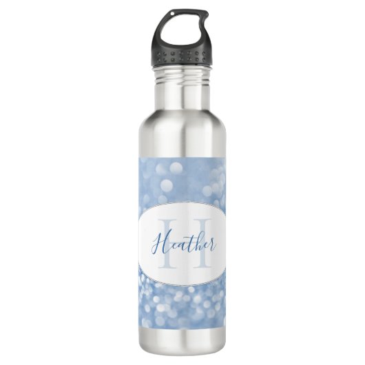 Blue Glitter Personalize Water Bottle Waterfles (Voorkant)