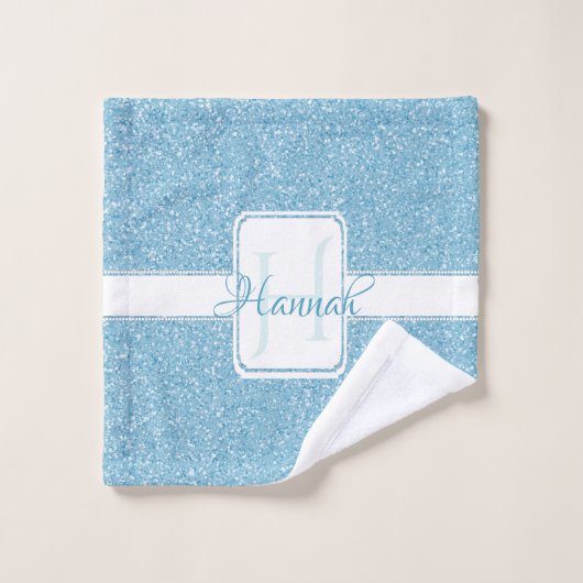 Blue Glitter Personalized Bath Towels Bad Handdoek (Wasdoekje)