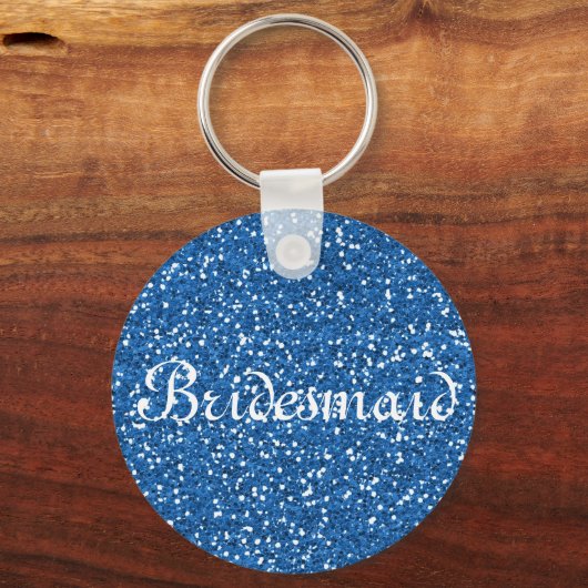 Blue Glitter Personalized Bridesmaid Sleutelhanger (Voorkant)
