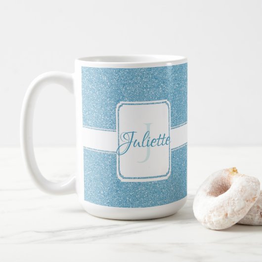 Blue Glitter Personalized Coffee Mok (Met donut)